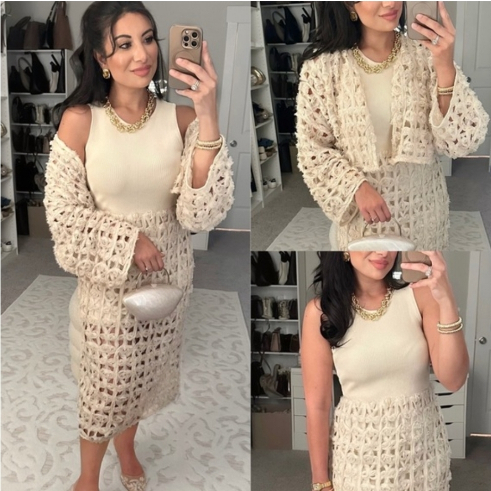 Zara Open Knit Cropped Cardigan Blazer Jacket Size S - Picture 5 of 16